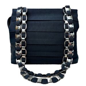Salvatore Ferragamo Black Canvas Chain Link Shoulder Bag